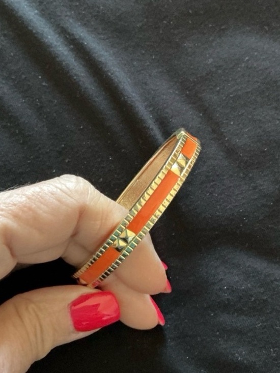 Gold and Orange Enamel Bangle Bracelet - Picture 2 of 3